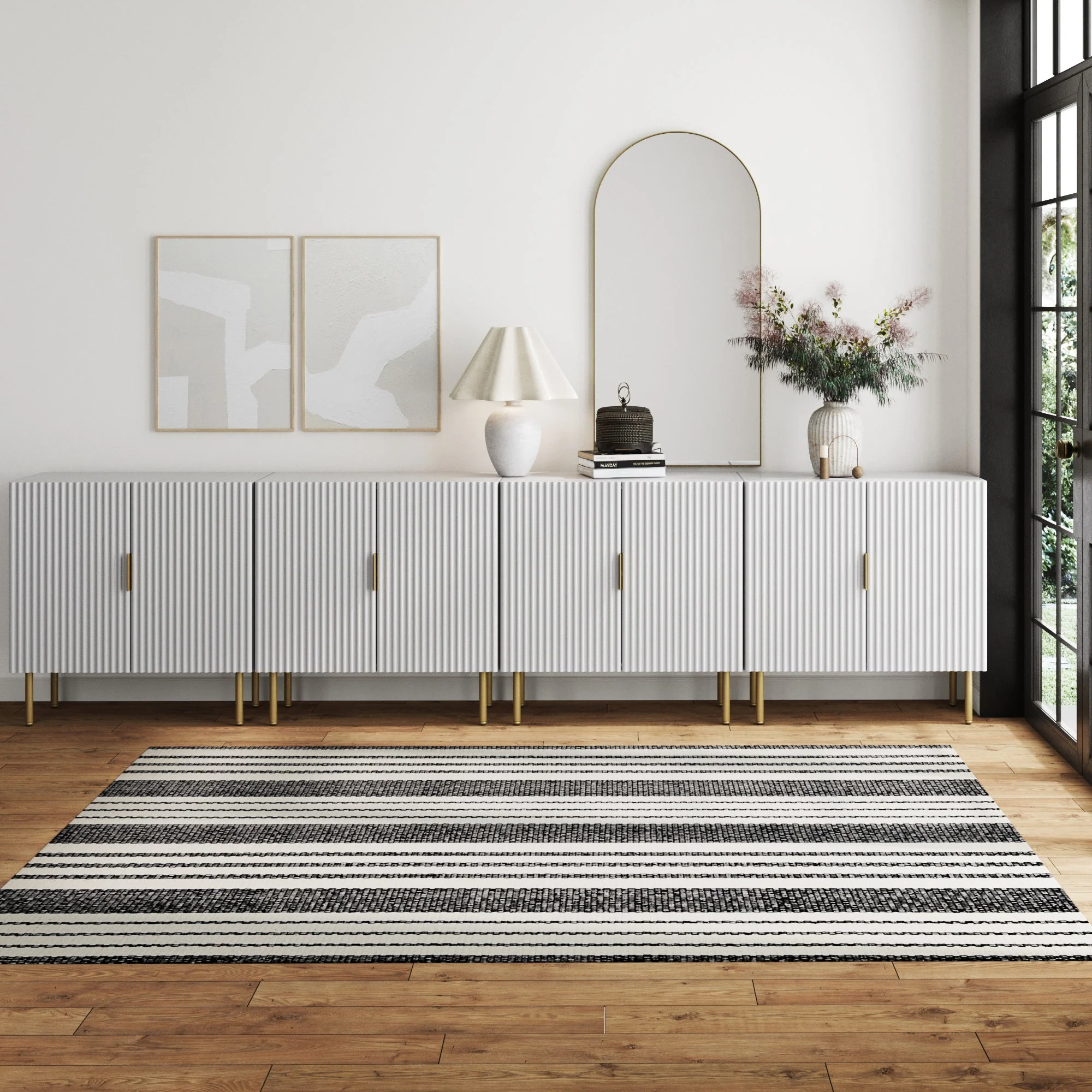 Wood Fluted Glam Large Console