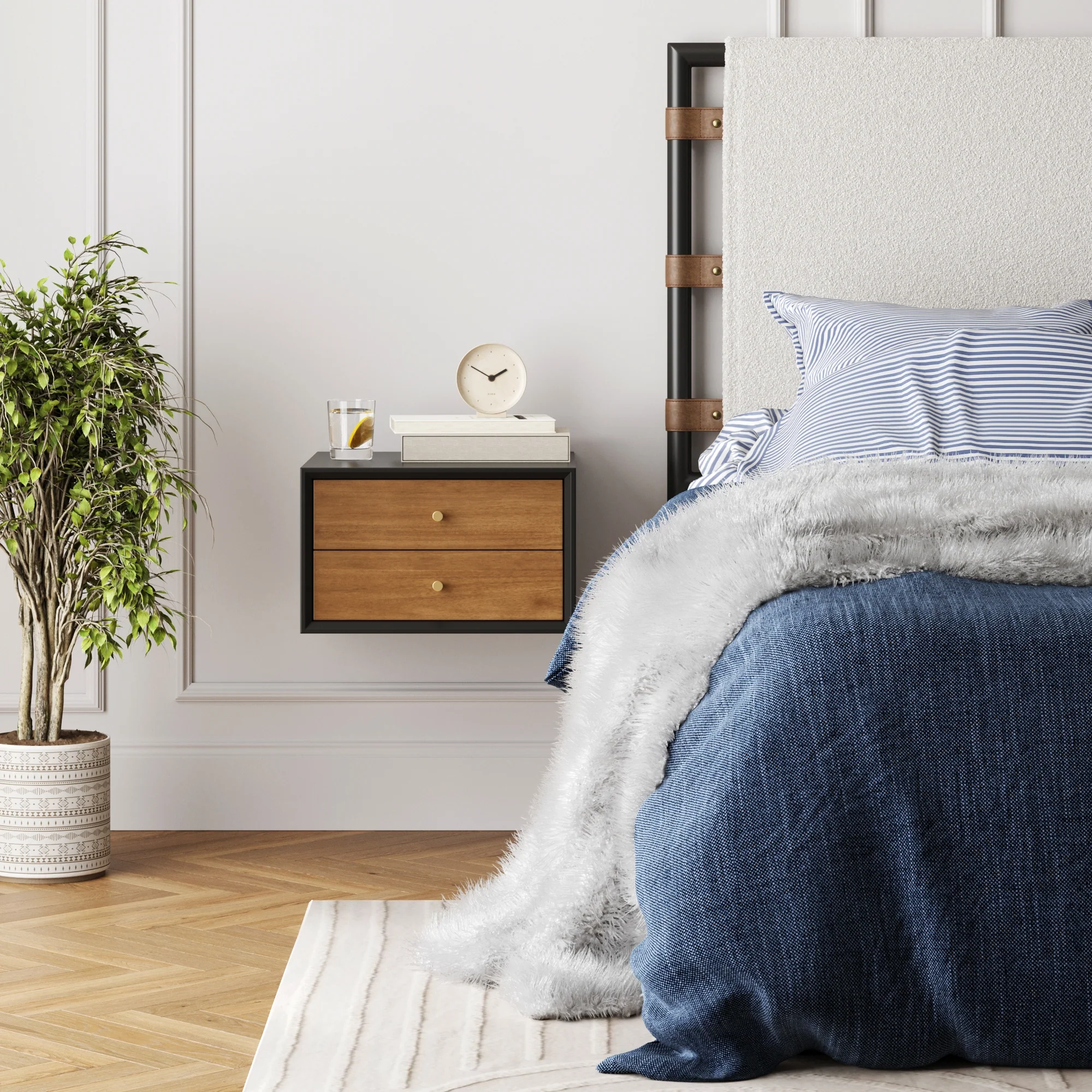 Wood Wall Mount Floating Nightstand Black