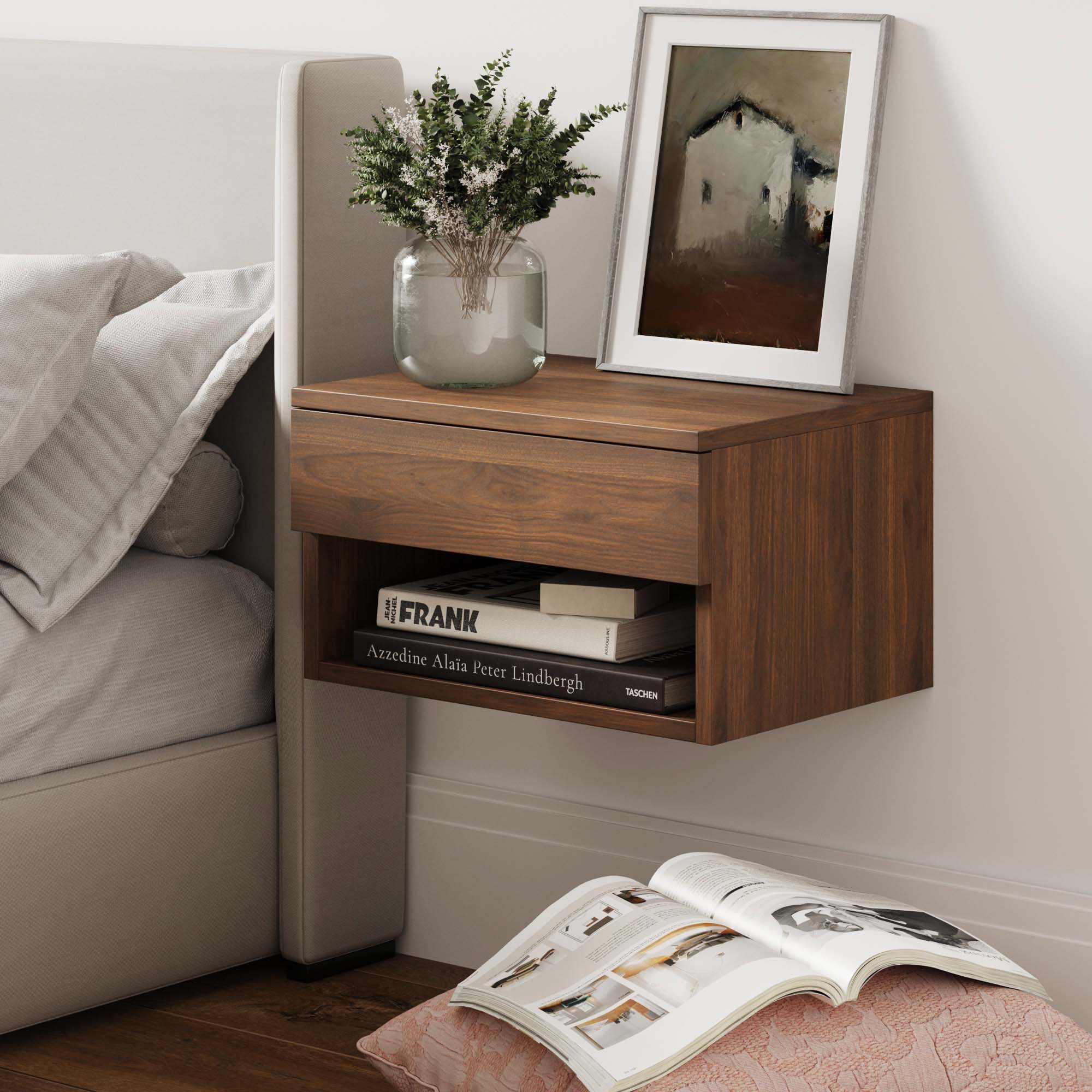 Wood Floating Drawer Nightstand White
