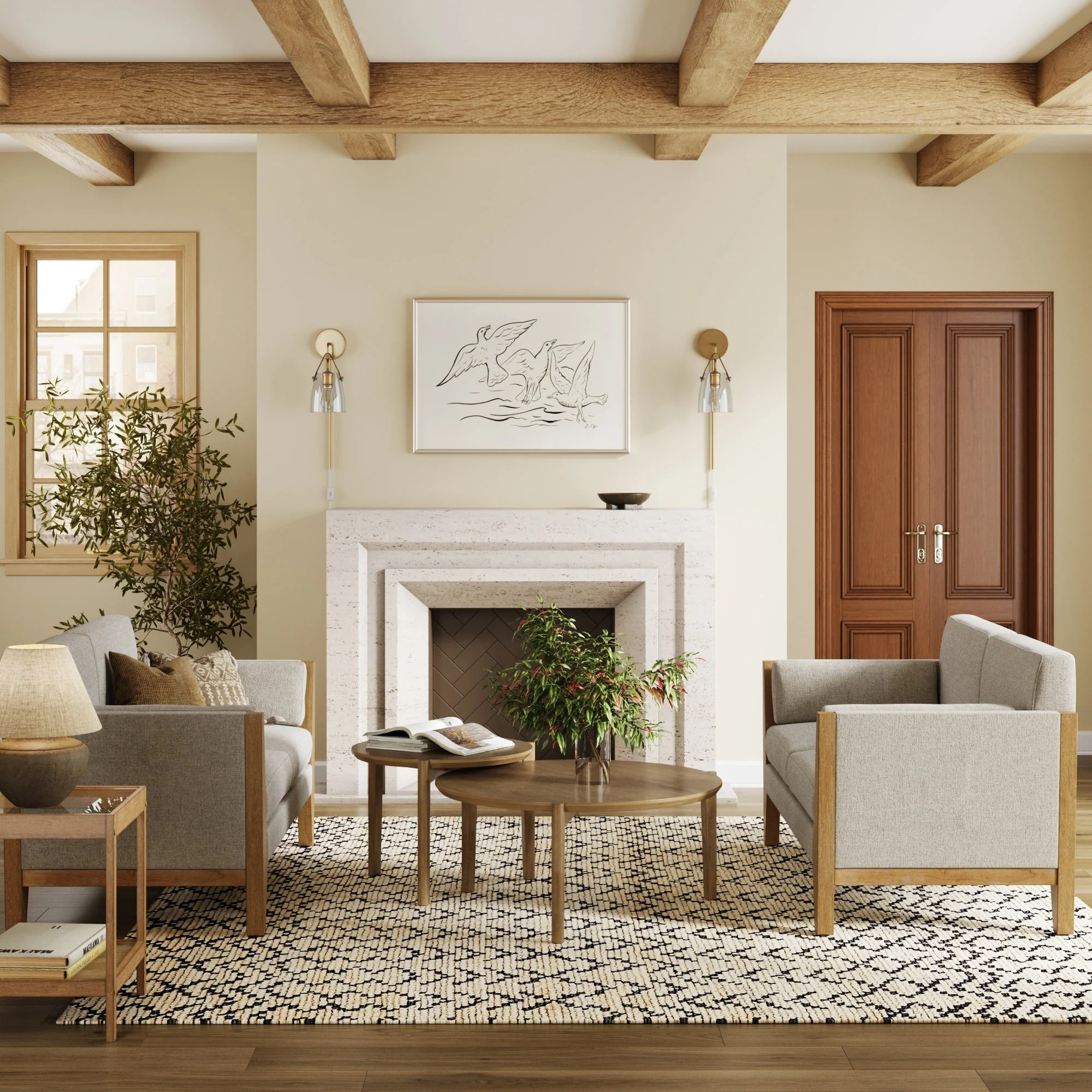 Wood Frame Upholstered Loveseat Set of 2