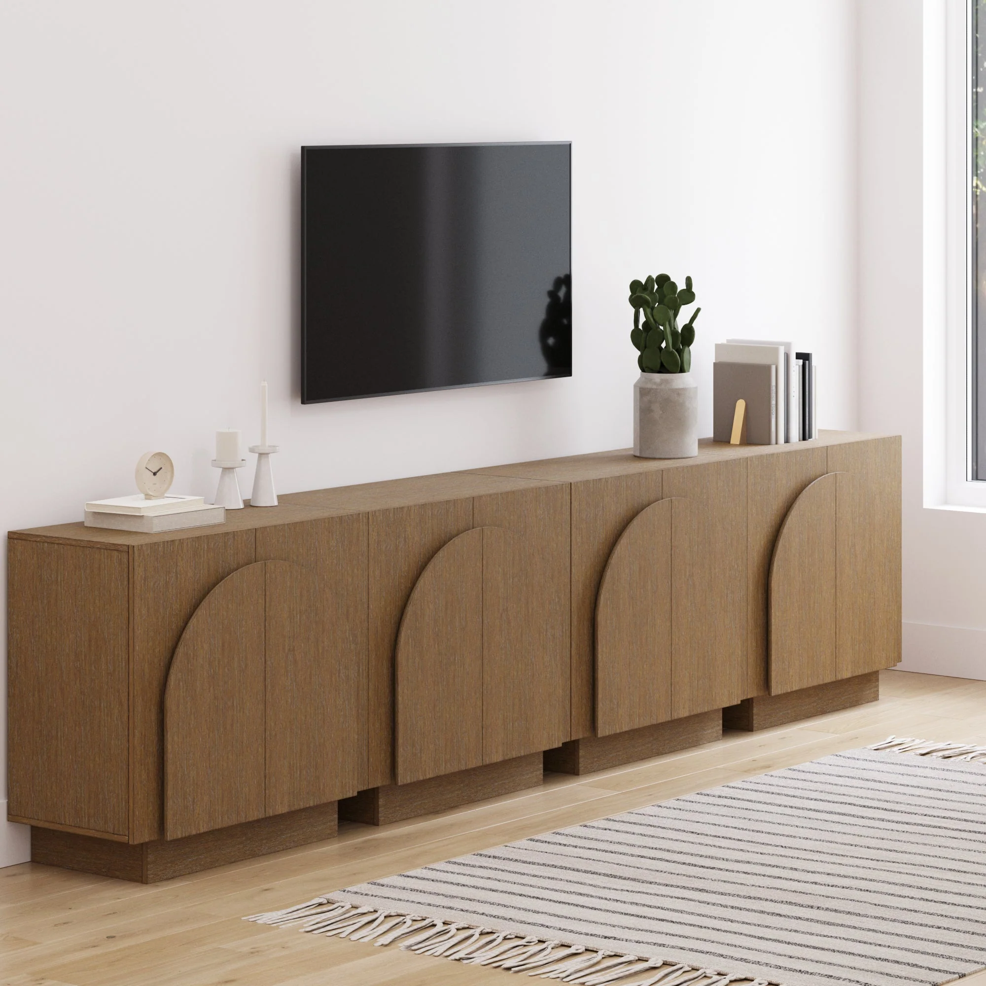 Wood Mid-Century Arched Large Console