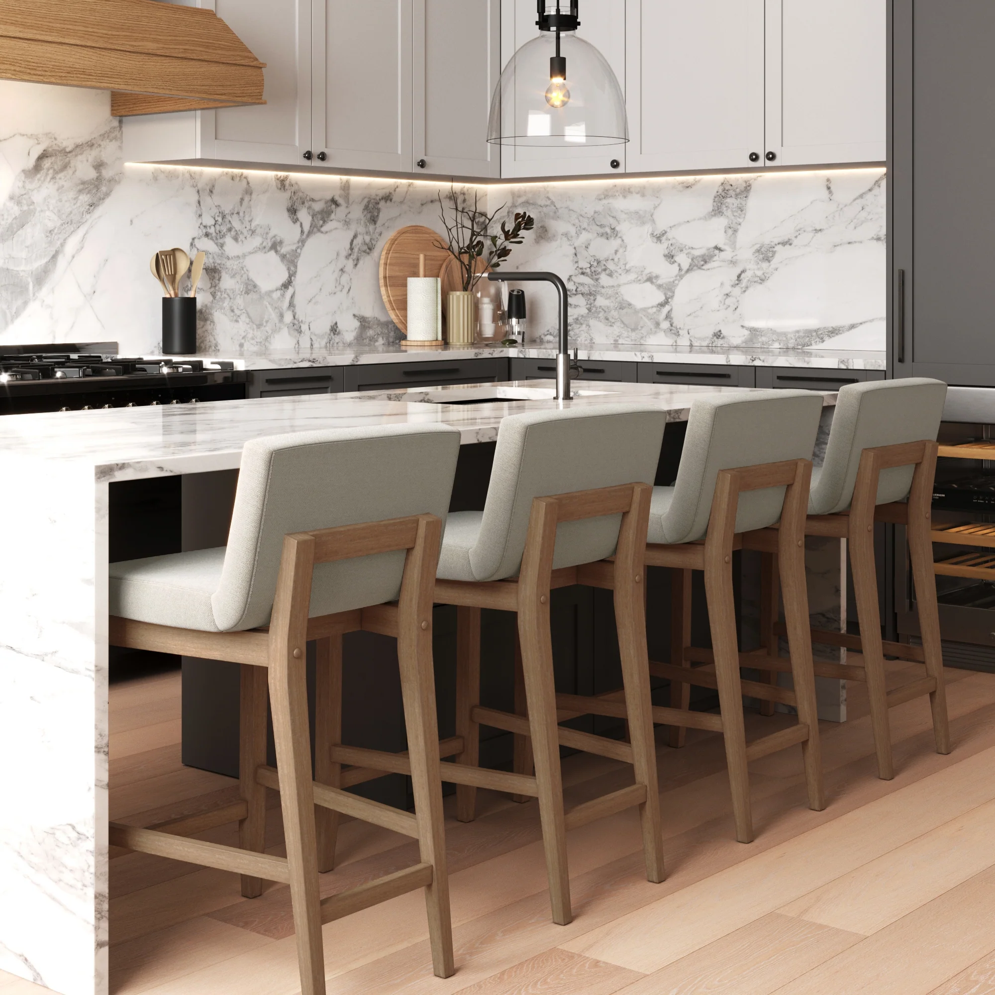 Wood Counter Height Bar Stool Flax