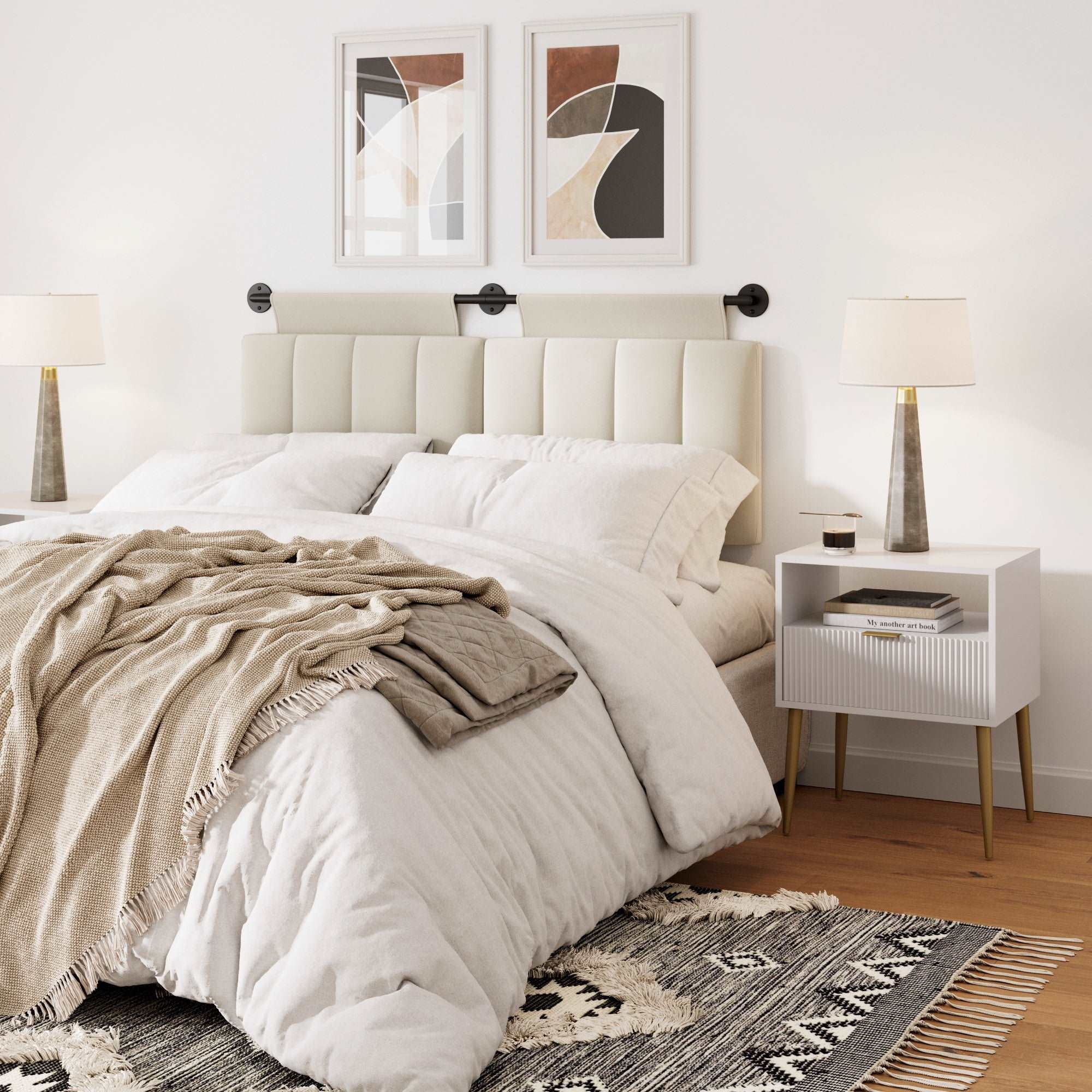 Wood Fluted Glam Nightstand with Drawer