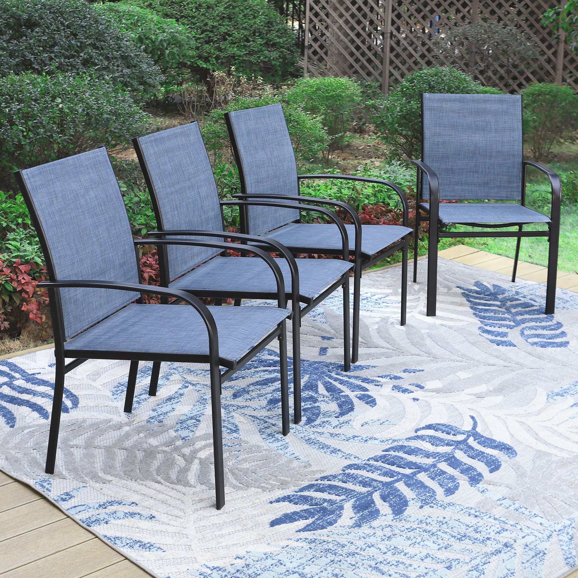 Phi Villa Colorful Patio Textilene Fixed Dining Chairs
