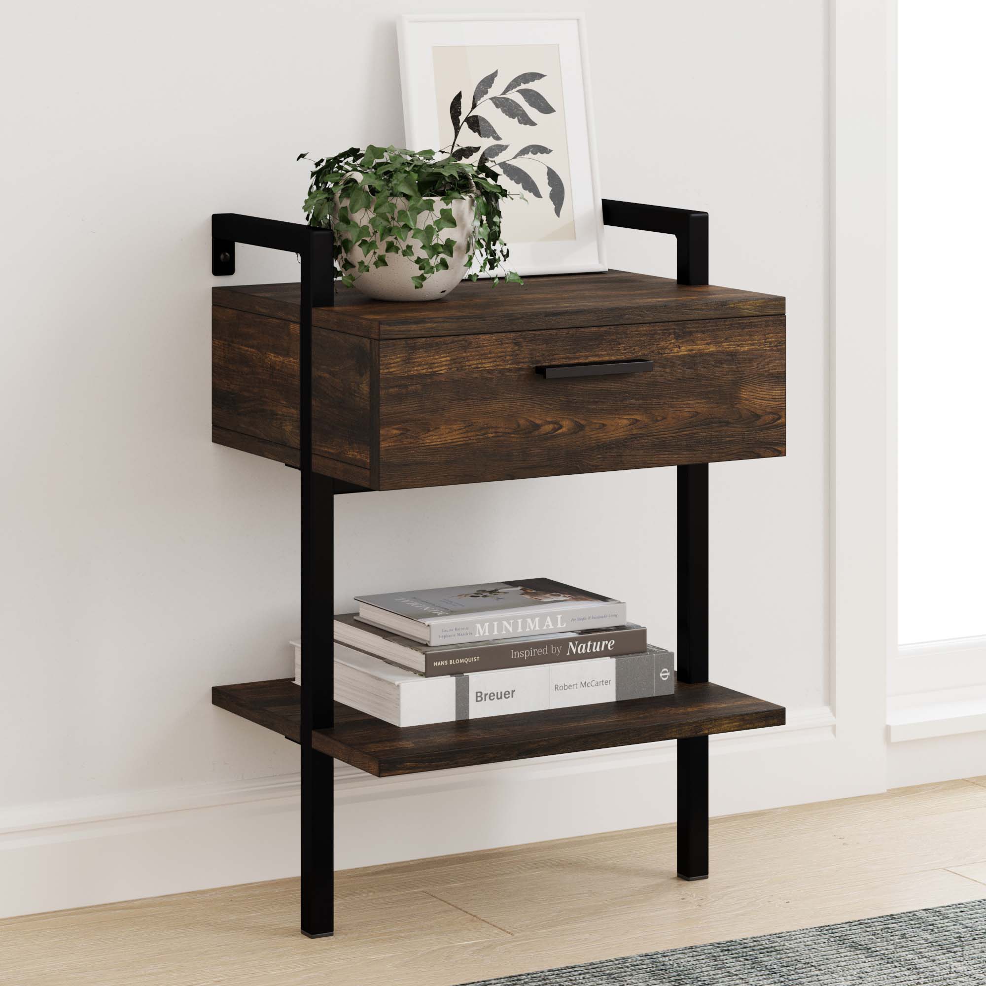 Wood Wall Mount Drawer Nightstand Nutmeg