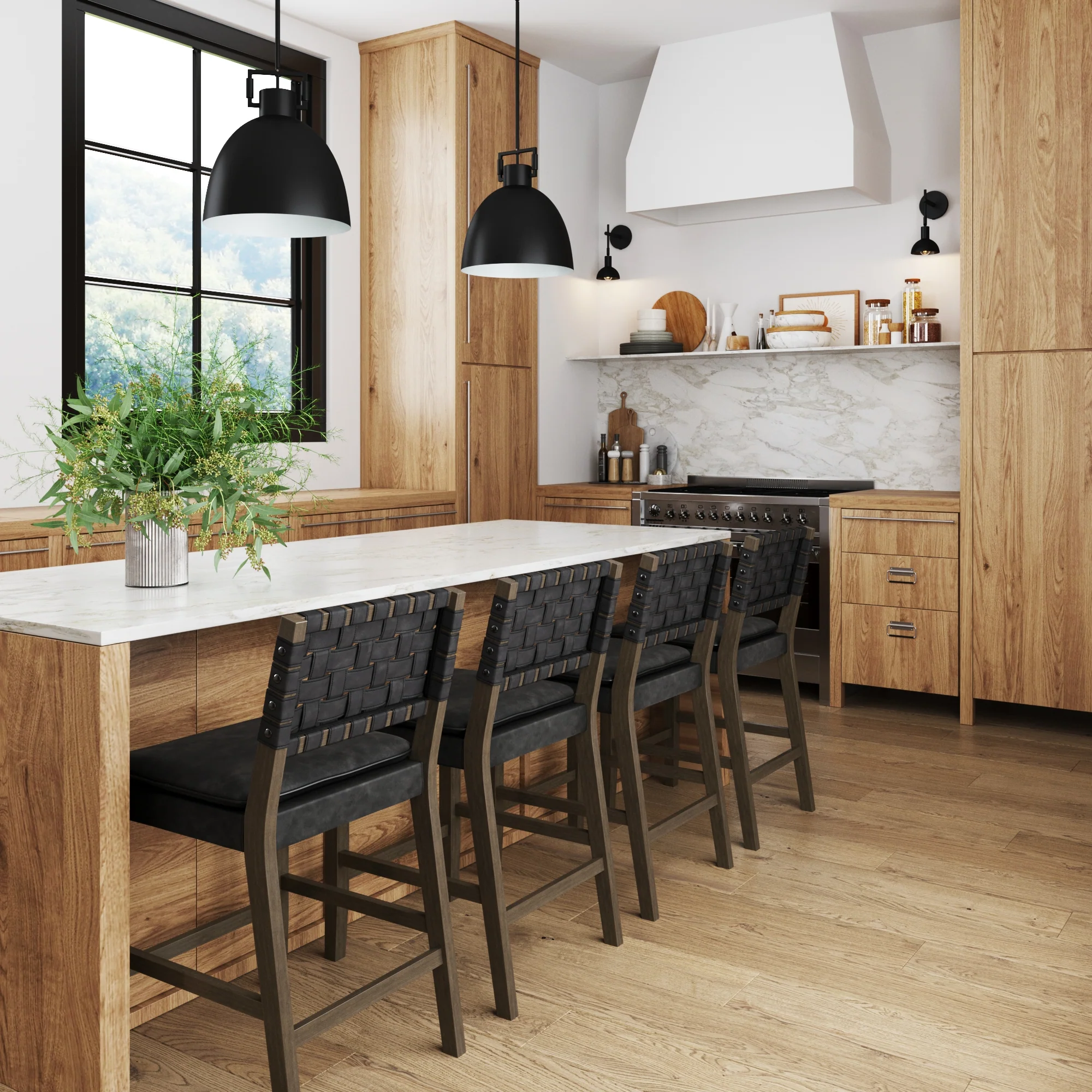 Woven Faux Leather Counter Bar Stool Black