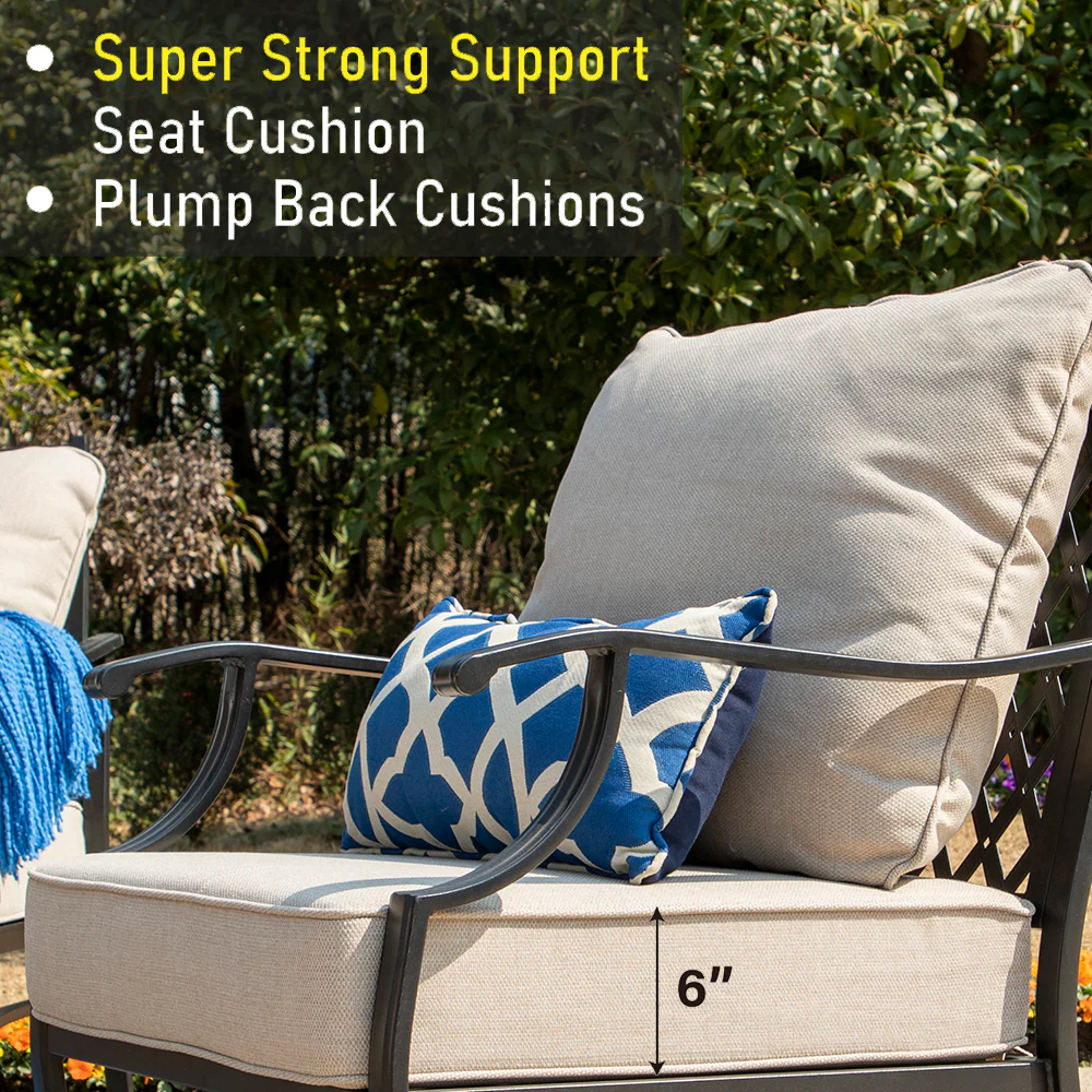 PHI VILLA 4-Seat Luxurious Outdoor Fire Pit Table Sofa Set with 4 Single Sofas