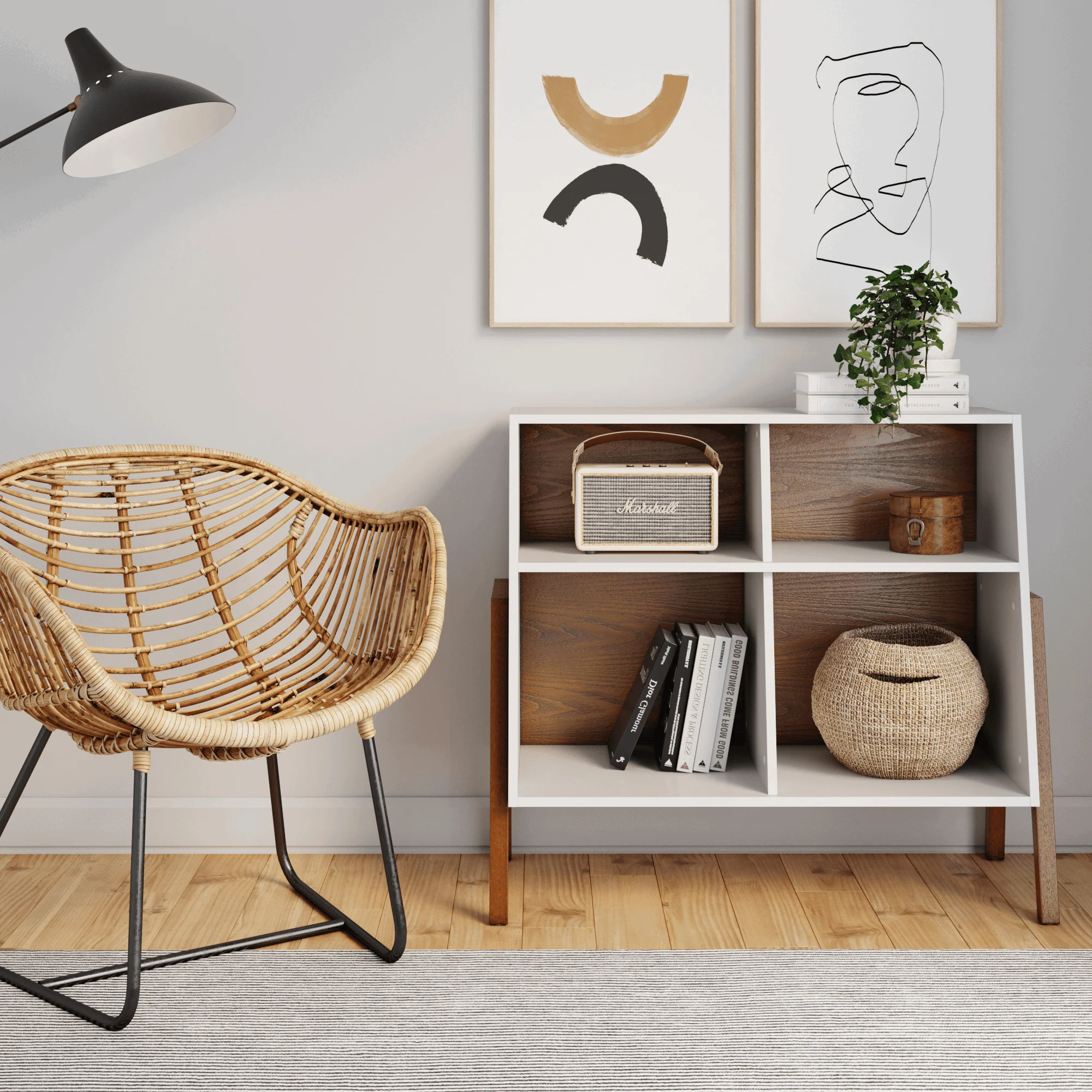 Wood Mid-Century Cubby Storage Cabinet