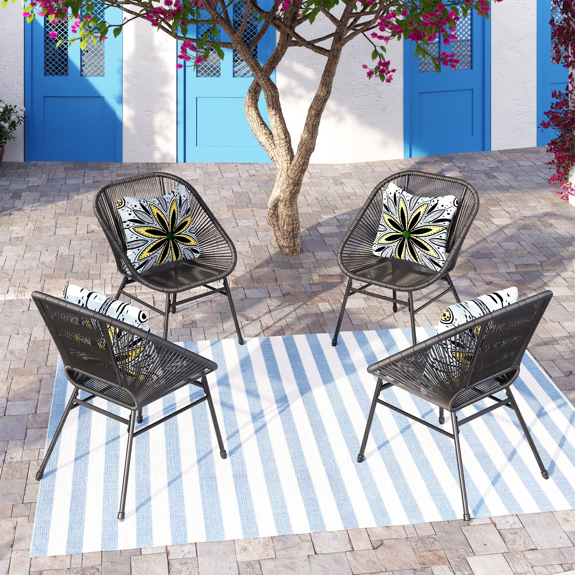 PHI VILLA 4-piece Patio Dining  Woven Rattan Chairs