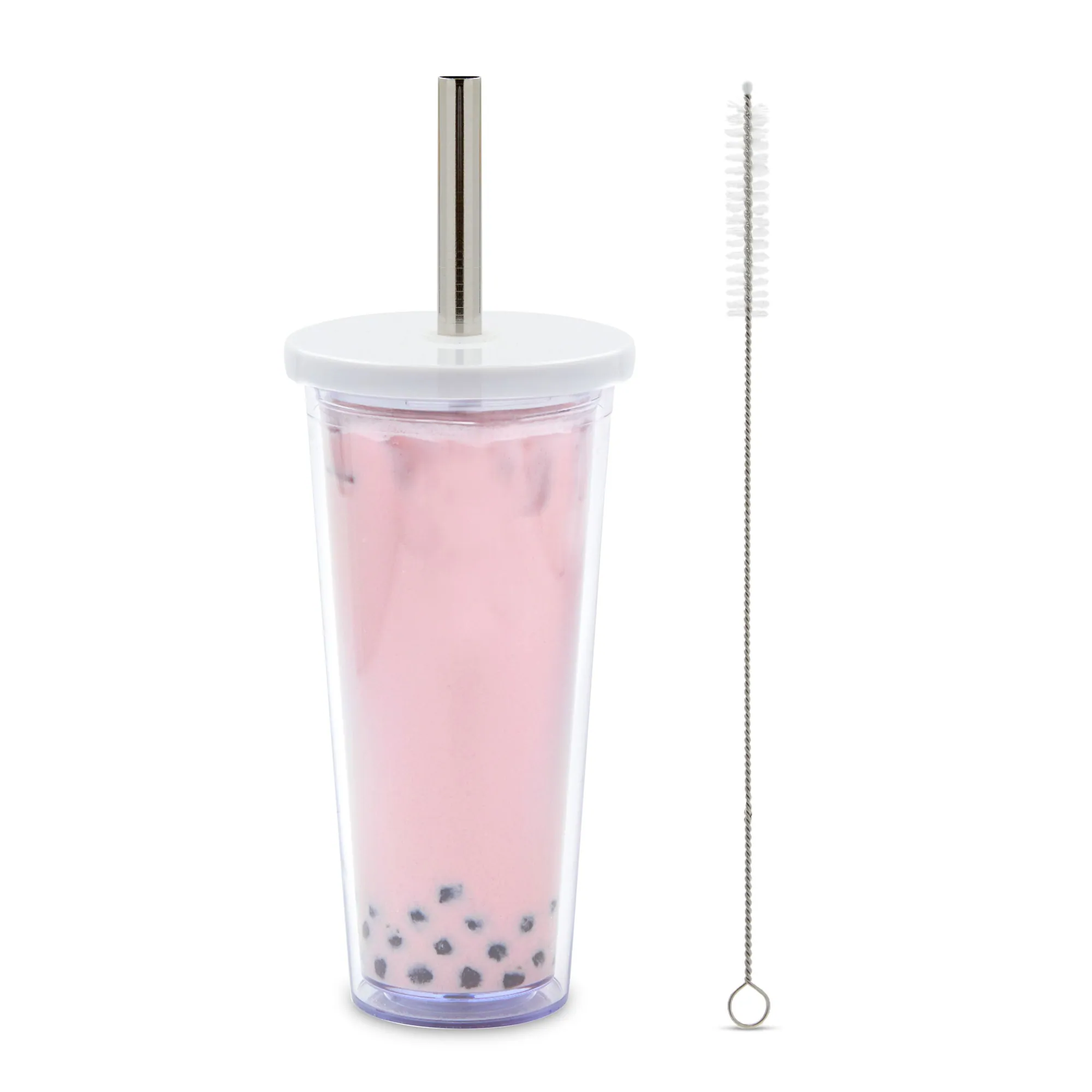Reusable Boba Tea Tumbler with Lid and Straw Set, To-Go Bubble Tea Cup ...