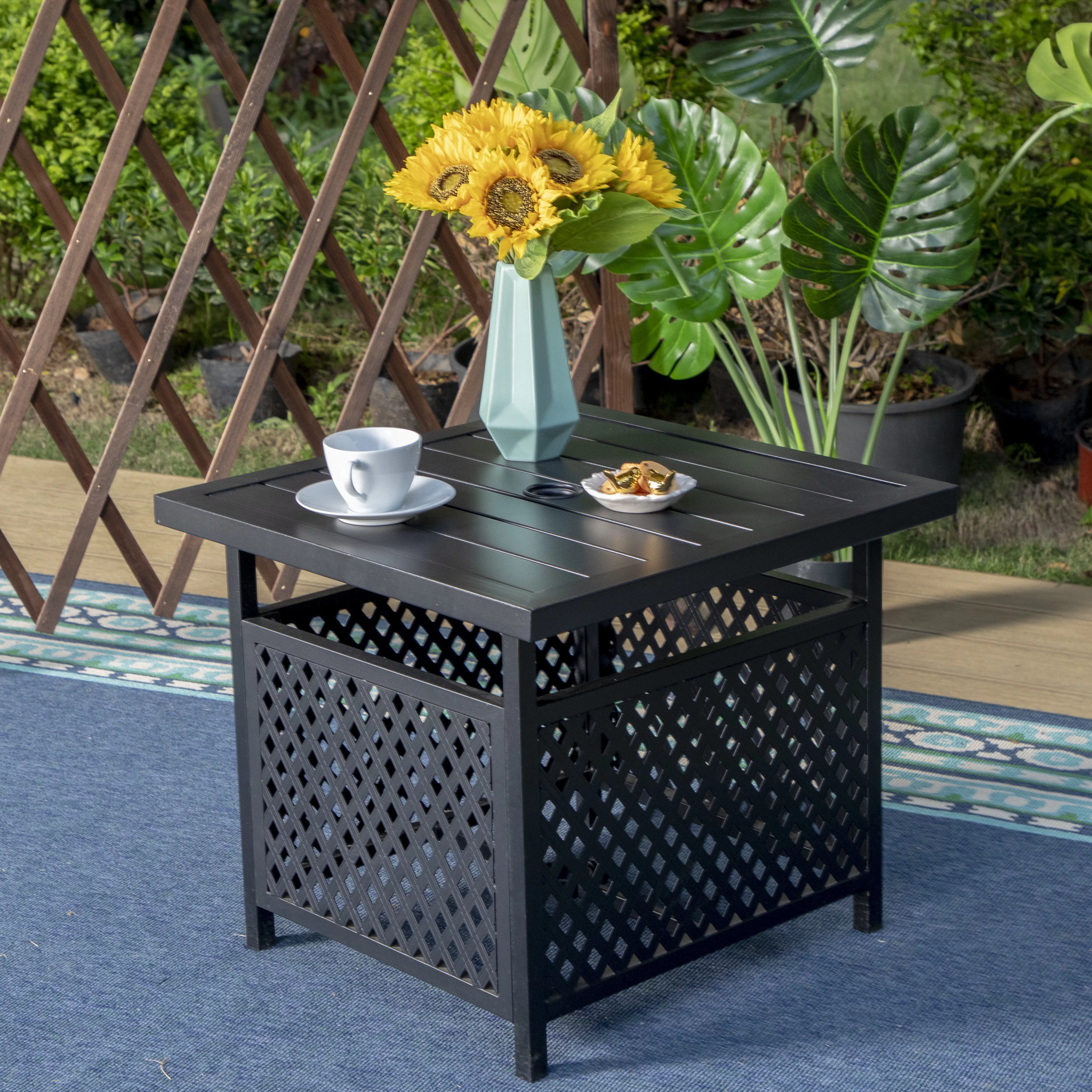 MF Studio Outdoor Metal Bistro Side Table Patio End Table with Umbrella ...