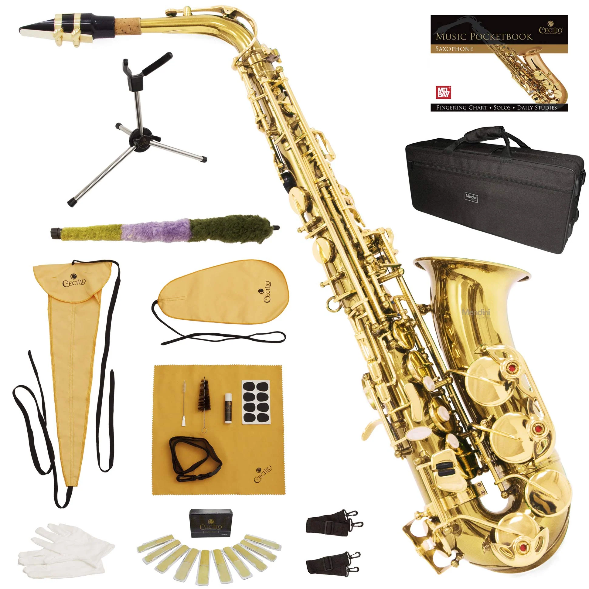 Mendini By Cecilio Alto Saxophone - E Flat Saxophones w/Case, Mouthpiece, Stand, Reeds & Cloths