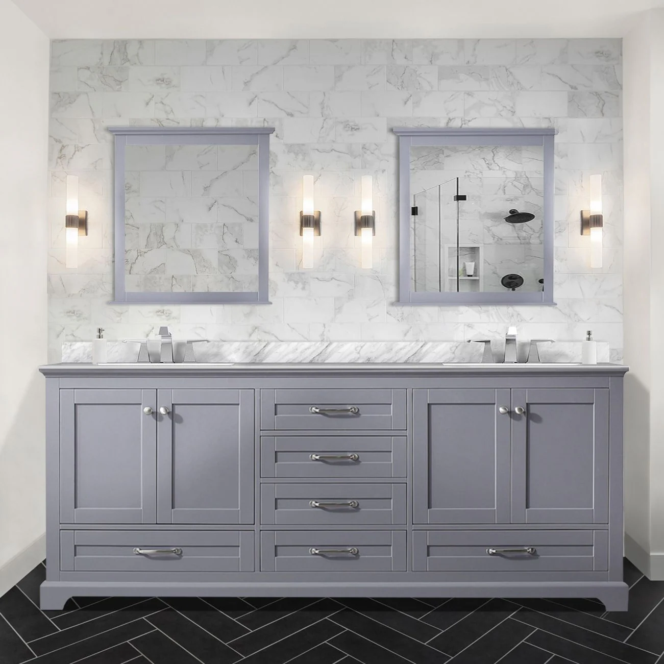 Lexora Dukes 80" Navy Blue Double Bathroom Vanity - White, No Mirror ...