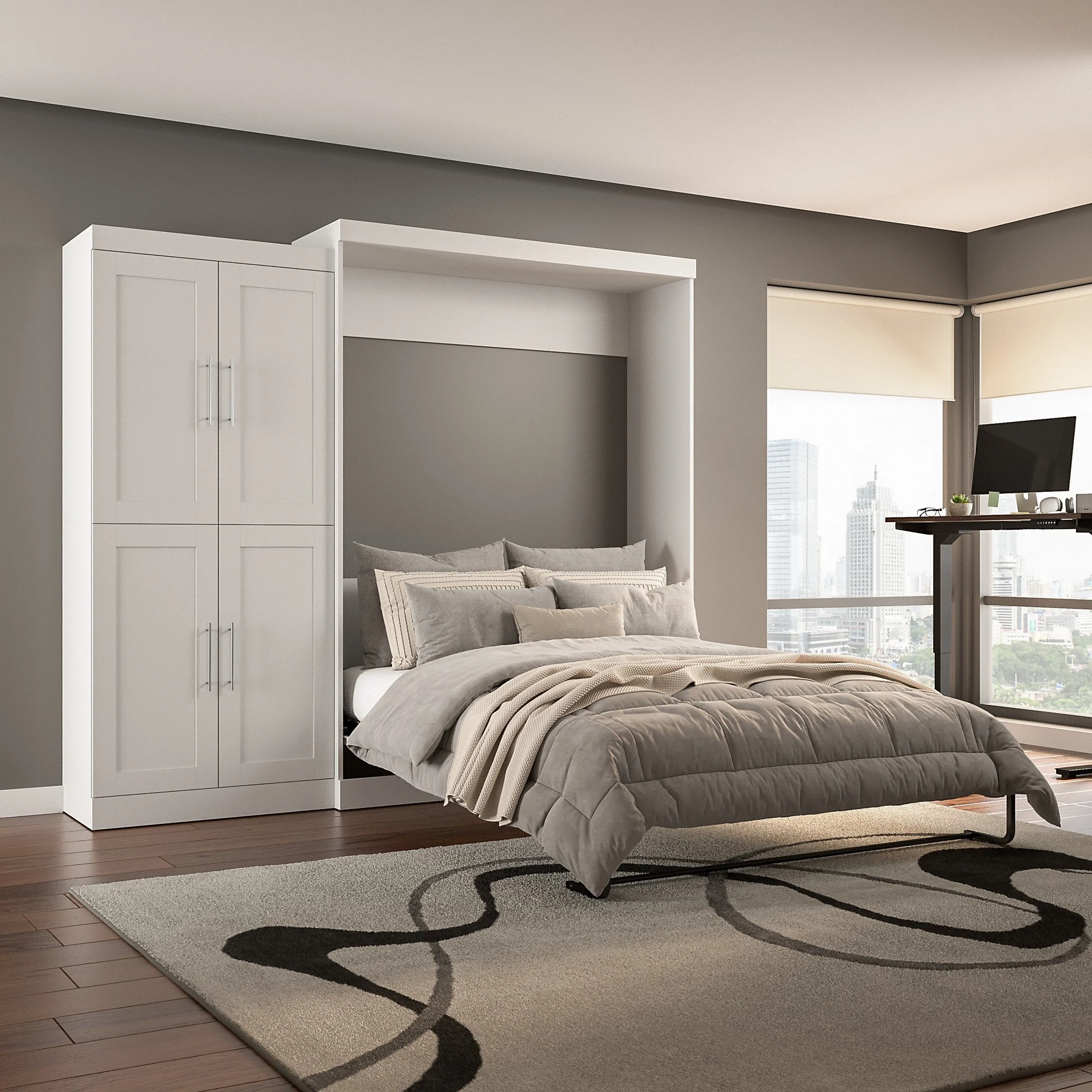 Pur Queen Murphy Bed with Wardrobe (101W) by Bestar - Arizona Outlet