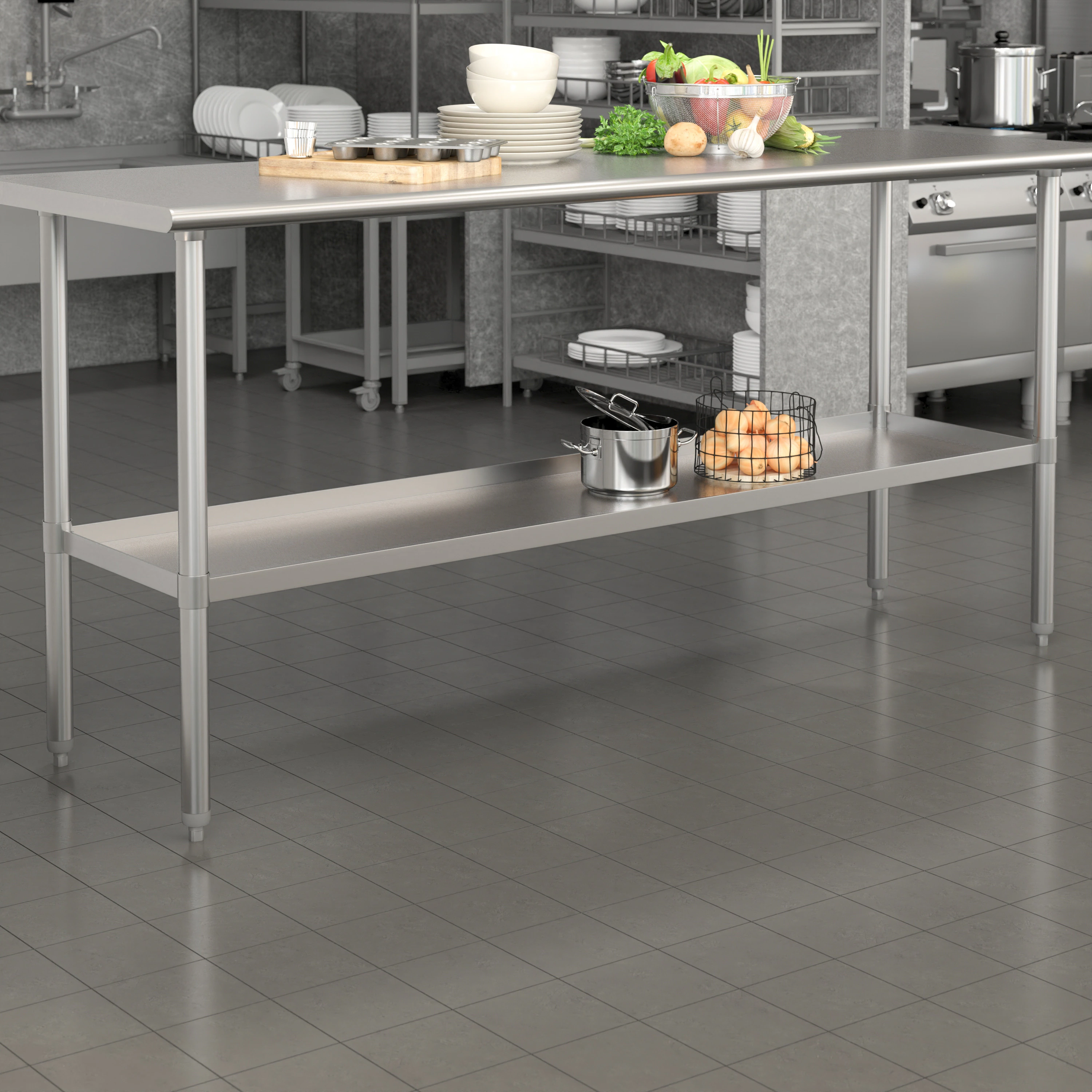 Galvanized Steel Adjustable Add-On Work Table Restaurant Shelf for Work ...
