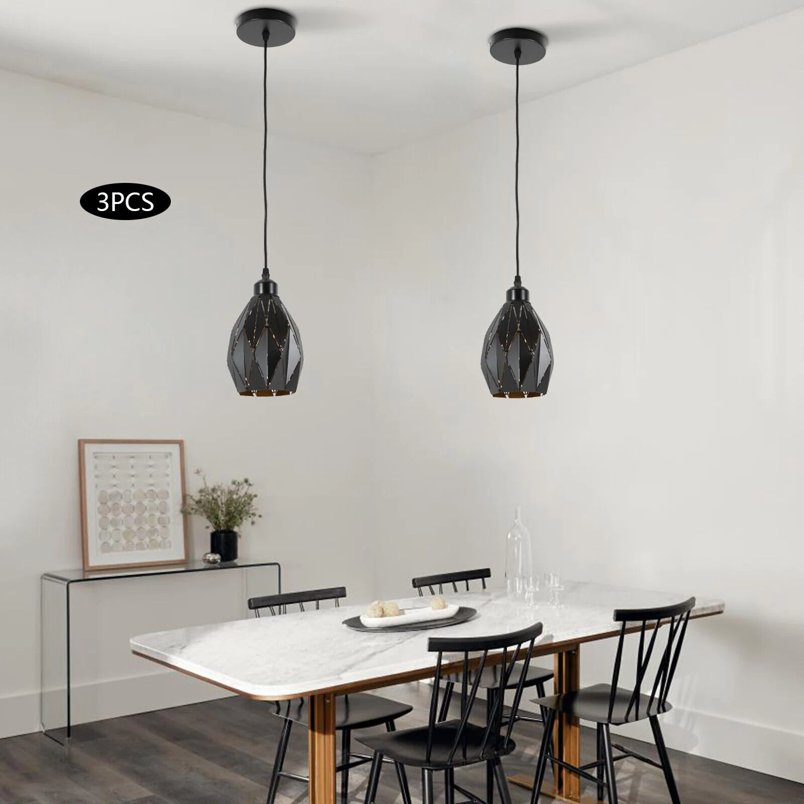 3 Lights Crystal Pendant Light Black Dining Table Light - Arizona Outlet