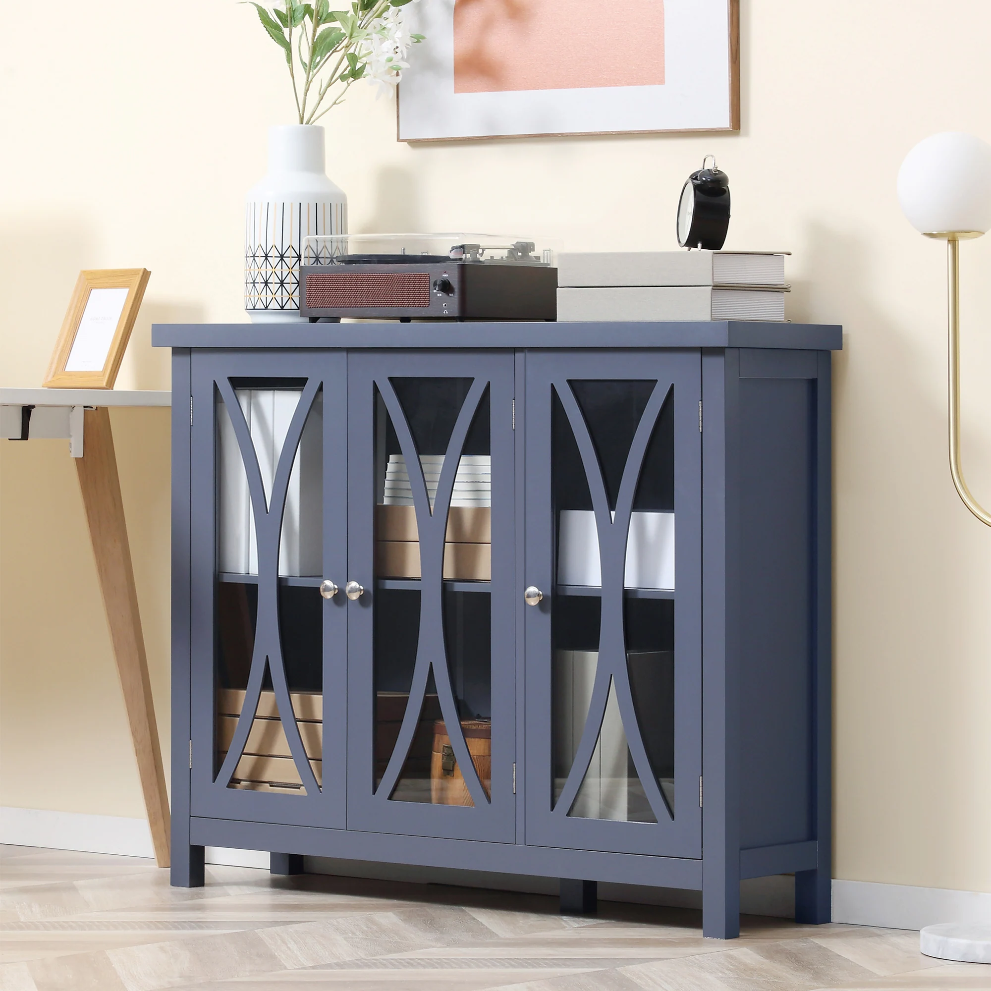 HOMCOM Modern Kitchen Sideboard, Buffet Cabinet with 2 Storage Cupboard ...