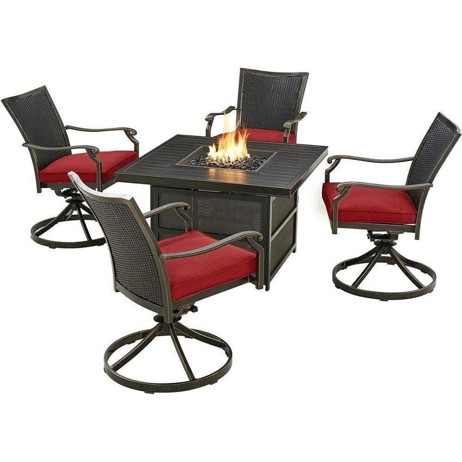 Hanover Traditions 5-Piece Aluminum Frame Chat Set with Four Wicker ...