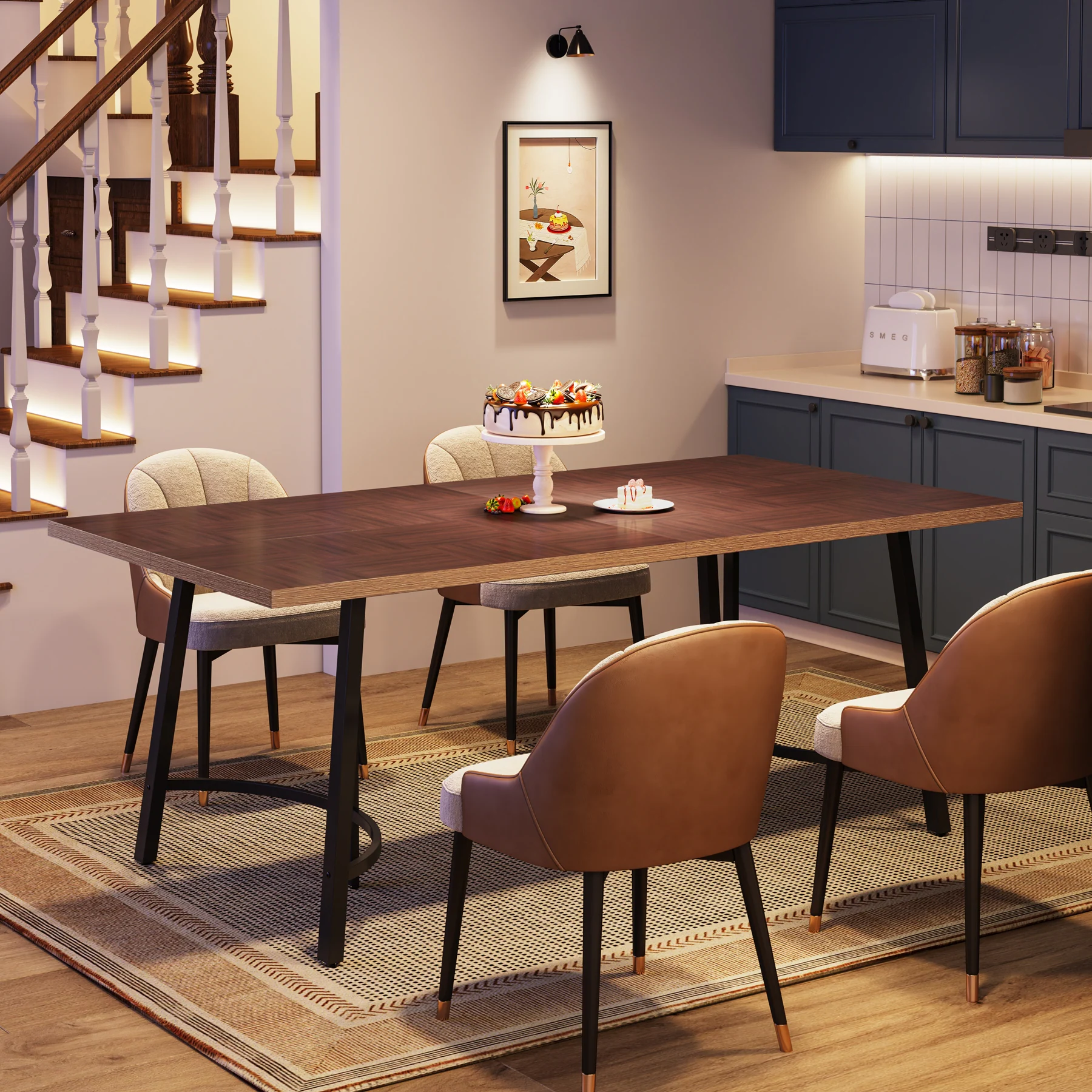 63-Inch Dining Table for 4 to 6 People, Rectangular Kitchen Table ...