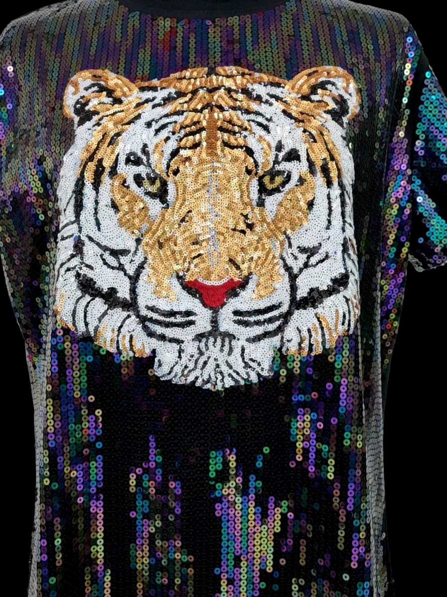 Cheap Queen Of Sparkles Black Full Sequin Tiger Dress Black