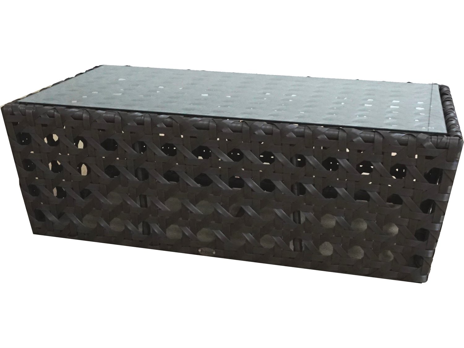 Open Wicker 47''W x 27''D x Rectangular Glass Top Coffee Table