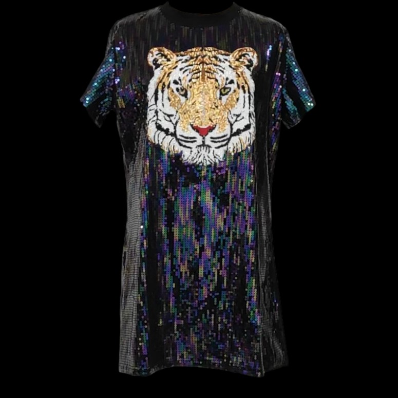 Cheap Queen Of Sparkles Black Full Sequin Tiger Dress Black