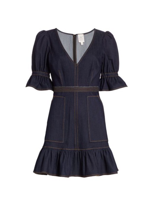 Sale Cinq à Sept Natasha Puff-Sleeve Denim Mini Dress 00