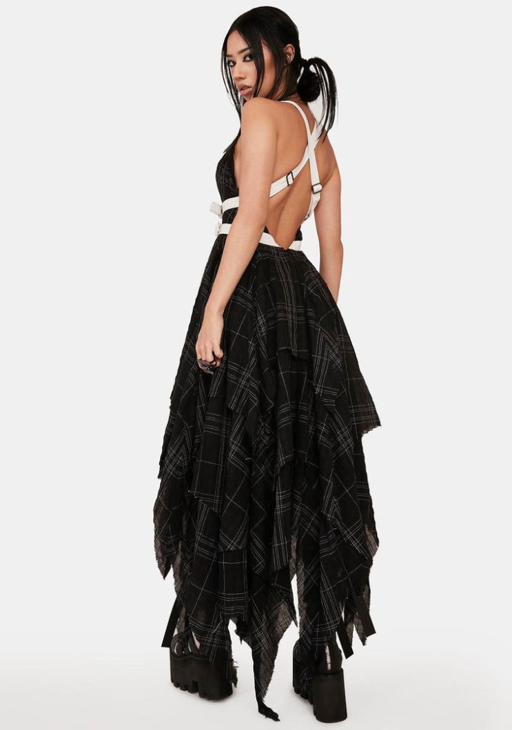 Discount Best deal ⌛ DARKER WAVS Distortion Plaid Midi  Dress Midi  Dresses ✔️ Large