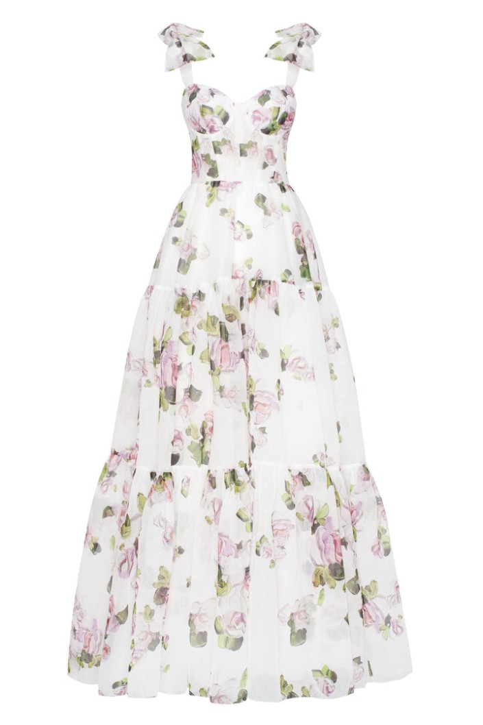 Outlet Milla COLLECTIONS Apple Blossom Tender Floral Maxi Tie-strap Dress Apple Blossom #D9EA9A