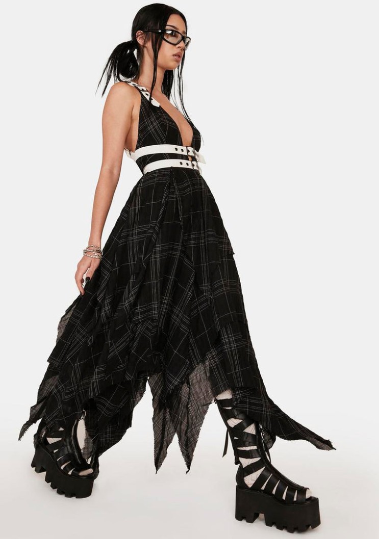 Discount Best deal ⌛ DARKER WAVS Distortion Plaid Midi  Dress Midi  Dresses ✔️ Large