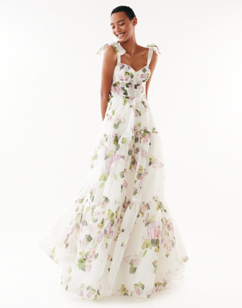 Outlet Milla COLLECTIONS Apple Blossom Tender Floral Maxi Tie-strap Dress Apple Blossom #D9EA9A