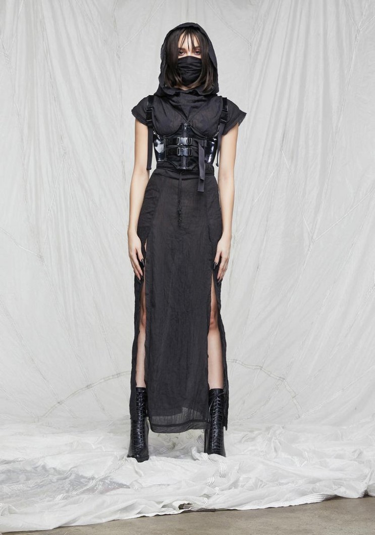 Clearance Brand new ⌛ DARKER WAVS Synth Hooded Gauze Tunic  Dress And Mask Set  Large