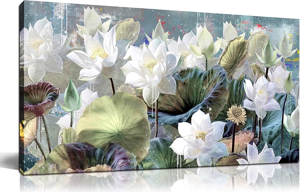 GUGIKA Flower Wall Art for Living Room, White Lotus Canvas Print ...