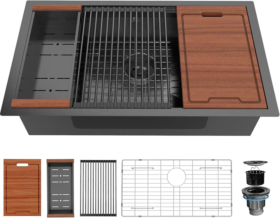 33 Inch Undermount Waterfall Kitchen Sink With Faucet Combo-Bokaiya - View #4