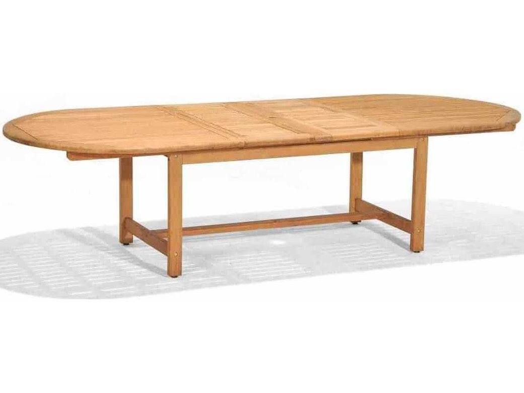 Universal Teak 87-114''W x 41''D Oval Extension Dining Table with Umbrella Hole - Costco Arizona