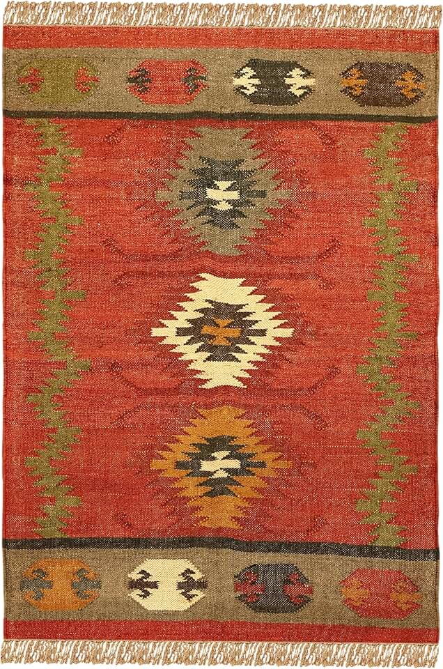 Runner - 6x12 Area Rug Reversible Kilim Rug Red Multicolor Wool & Jute ...