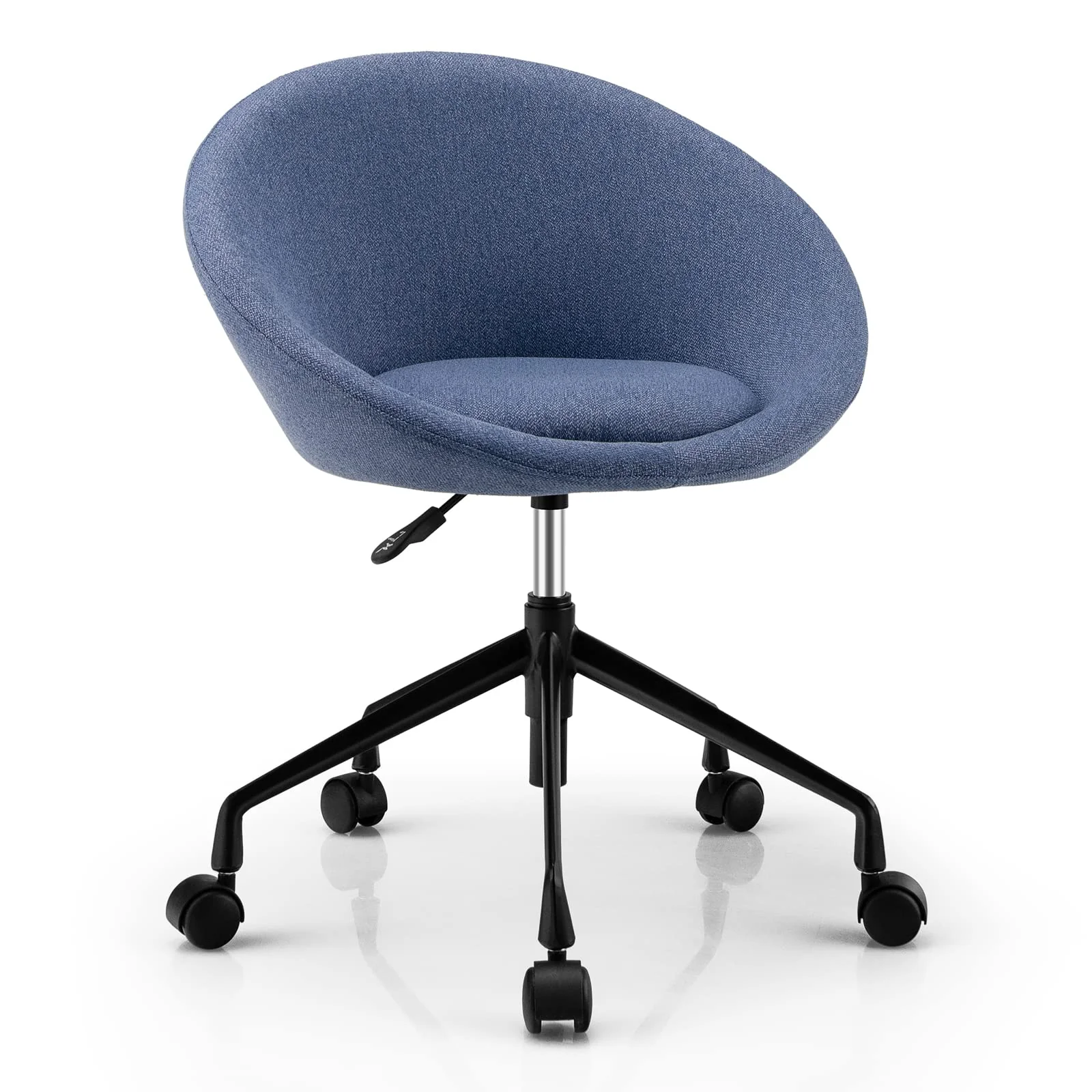 Giantex Faux Fur Swivel Chair - Height Adjustable Low Back Office Vanity Chair With Rolling Casters, White