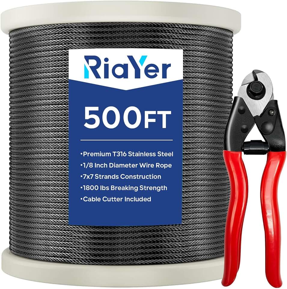 Toscoco 700 Feet 1/8" Black Stainless Steel Cable Wire Rope For Deck Cable Railing Kit T316 Marine Grade 77 Strands Construction Rustproof Black Aircraft Cable With A Cutter Diy Balustrade - View #12