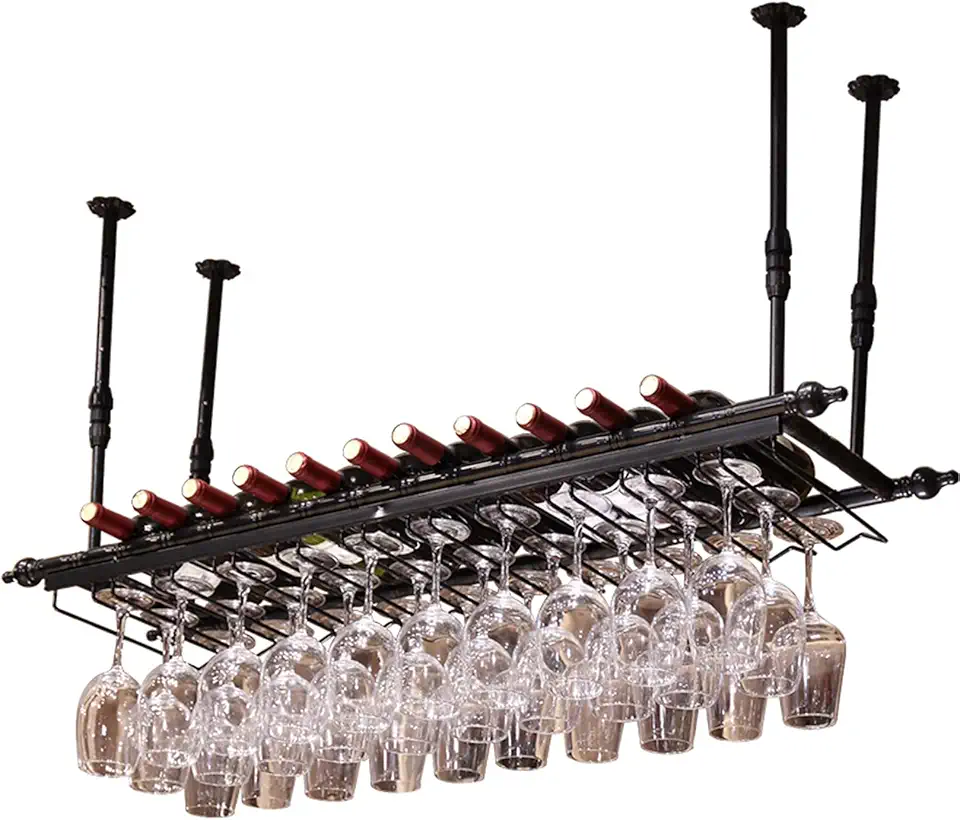 Hanging Wine Rack, Height Adjustable Hanging Wine Glass Rack, Ceiling ...