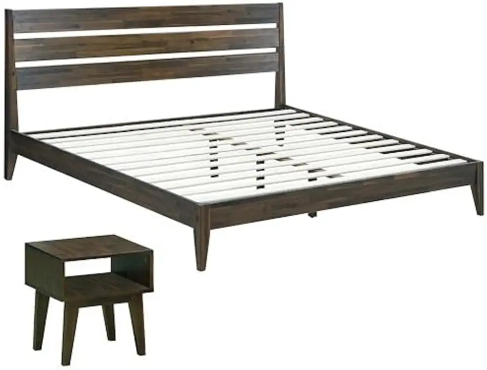 Bundle Premium Acacia Emery Bed Frames and Sturdy Nightstand/Affordable