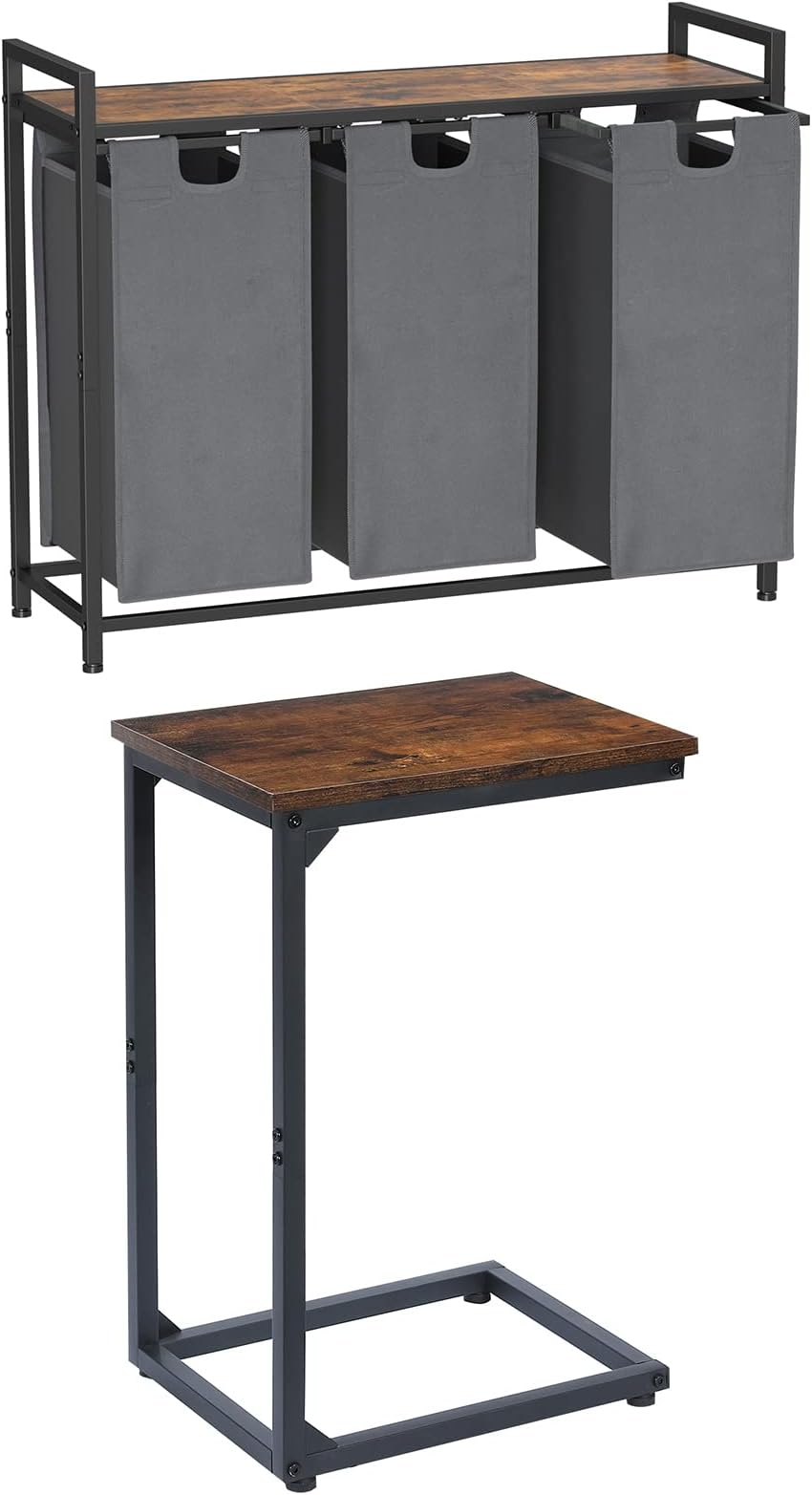 AMHANCIBLE Laundry Hamper, Laundry Basket 3 section, C Shaped End Table ...