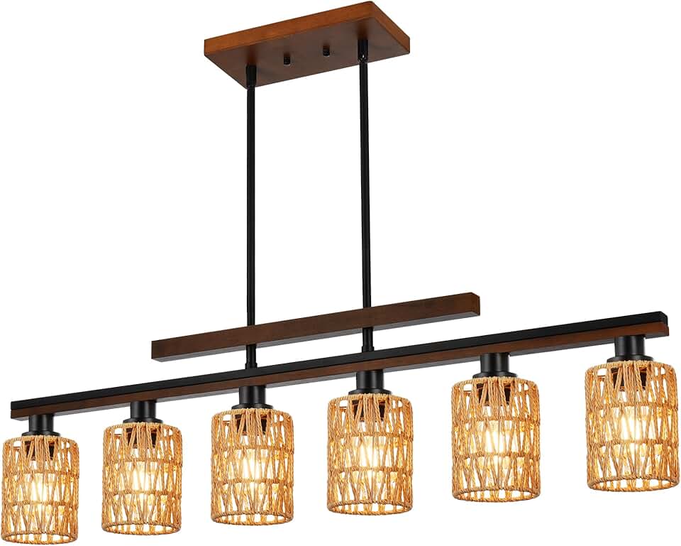 MELUCEE 2 Pack Rattan Pendant Lights - Boho Hanging Fixtures With Adjustable Height