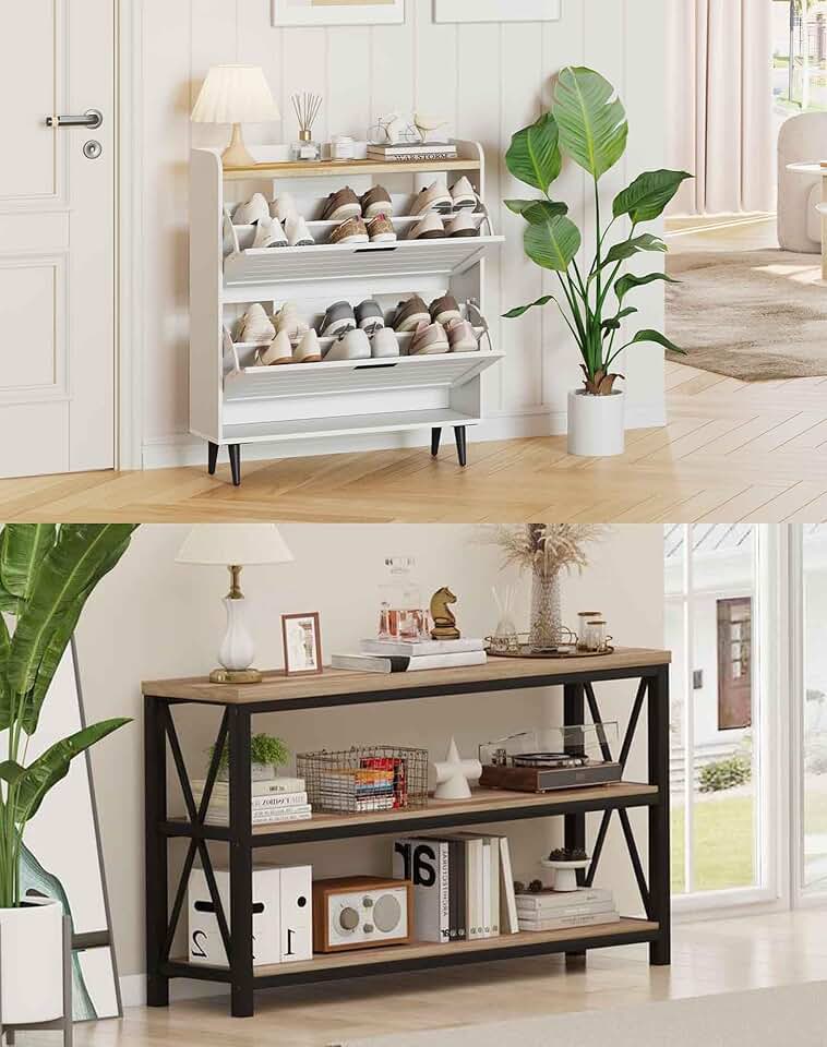 FATORRI Console Table and Shoe Cabinet for Entryway Hallway Living Room ...