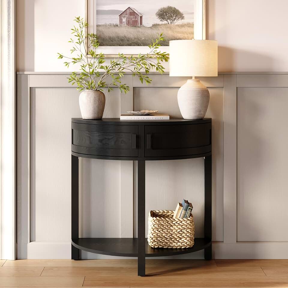 Farmhouse Half Moon Console Table - Small Entry Table with Storage for ...