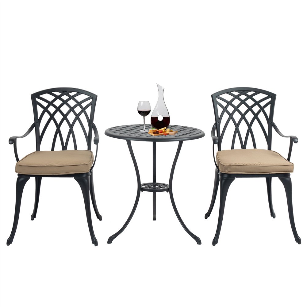 FuxinDecor 3 Piece Bistro Table Set Cast Aluminum Outdoor Patio ...