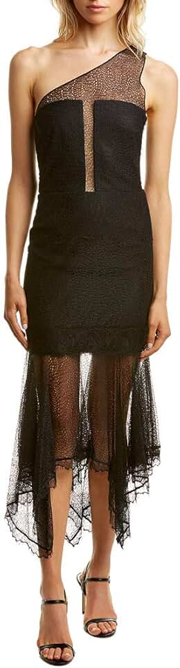 Women's One Shoulder Lace Dress with Handkerchief Skirt