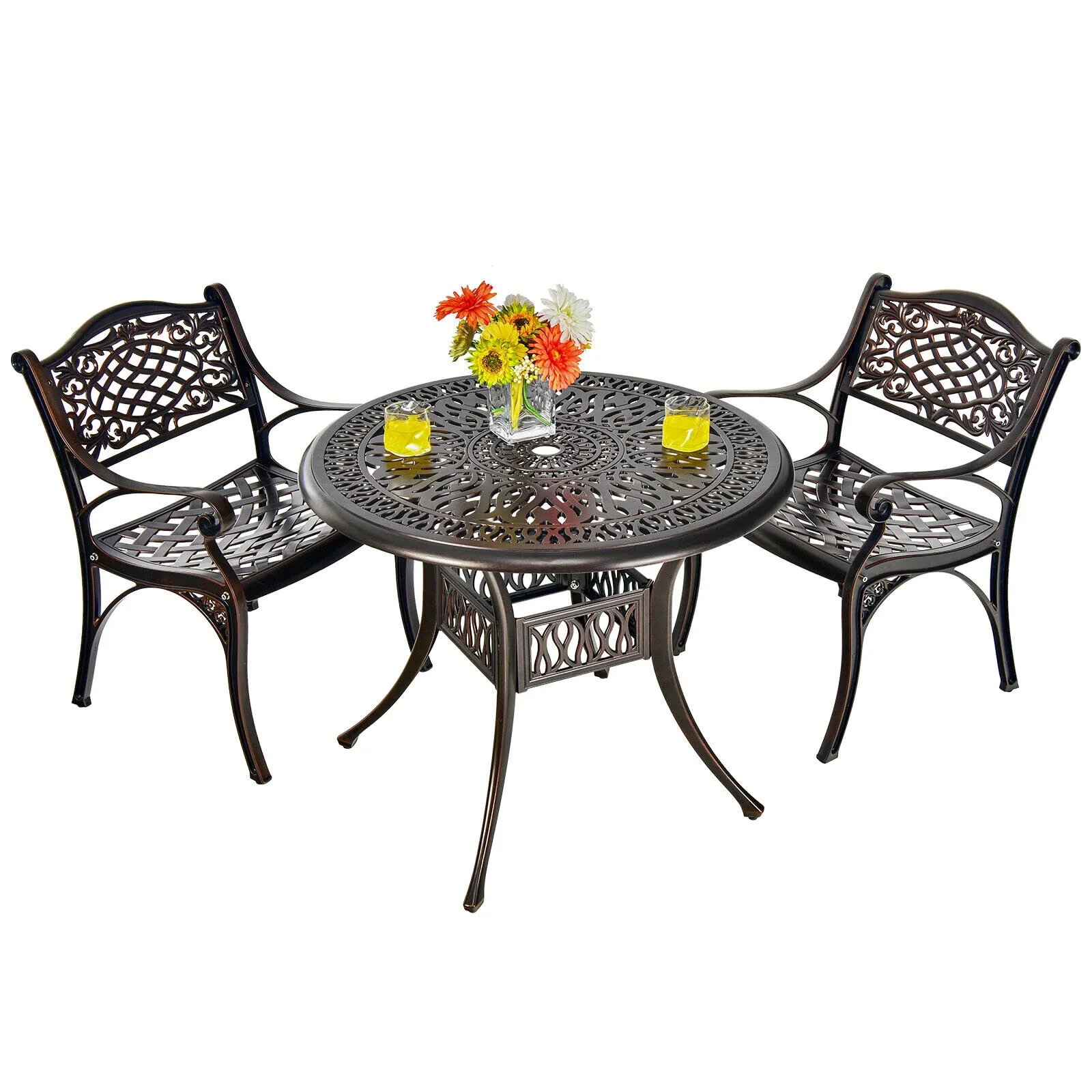 Giantex 3 Pcs Patio Bistro Set, Cast Aluminum Outdoor Dining Set,Round ...