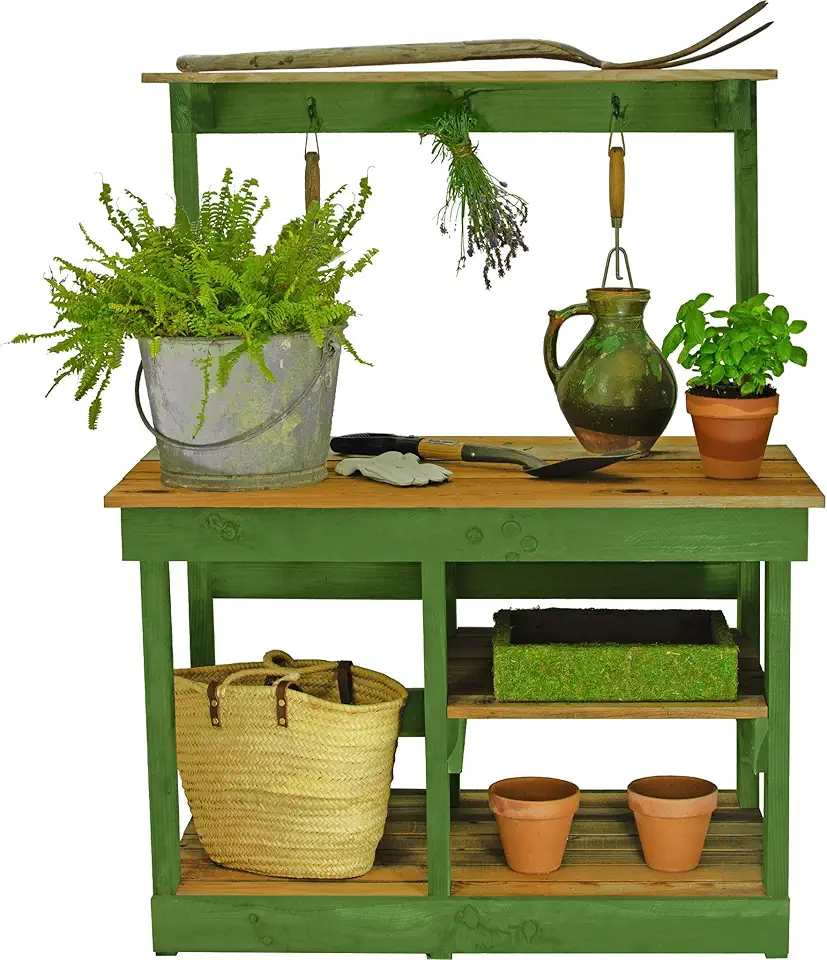Rustic Gardening Workbench Outdoor Potting Table with Tool Hooks ...
