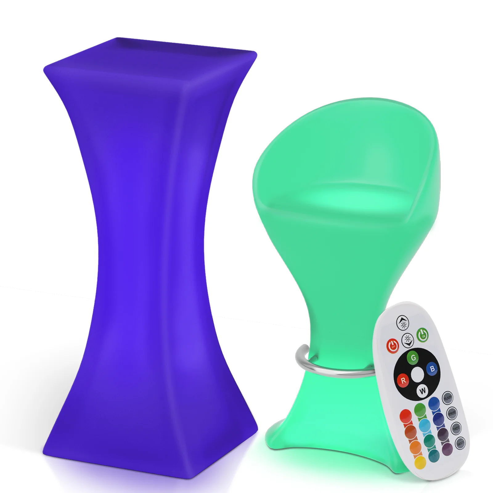 MoNiBloom Set of 2 LED Light Up Bar Table + Stool, 16 Color Changing ...