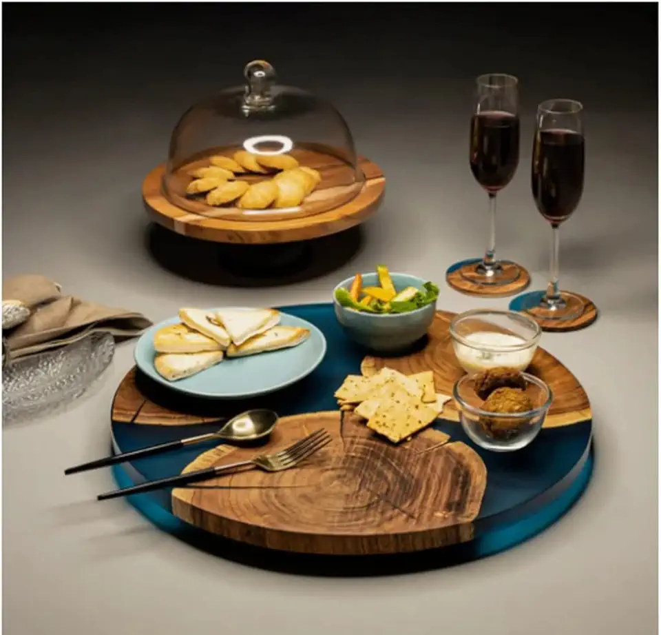 TUZECH Large EPOXY, Resin Lazy Susan with Blue epoxy, Table Centerpiece ...